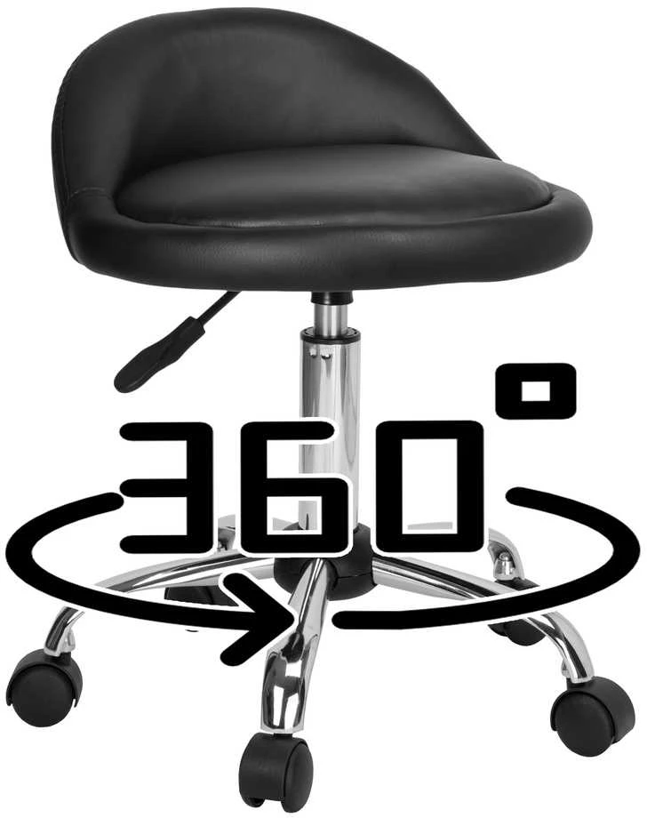 Kosmetinė kėdutė juoda, reguliuojamas aukštis, eko odos sėdynė, 360° sukamoji, kosmetologės, manikiūro, pedikiūro, meistrės, grožio salono