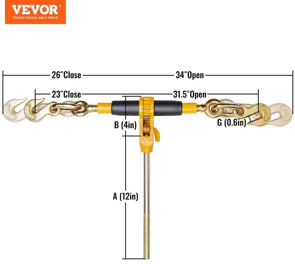 Krovinio rišimo mechanizmas 0.9-1.27 cm, G80 kabliais 5443 kg, su neslystančia rankena, sunkvežimiams, priekaboms, ratinis krovinio tvirtinimas