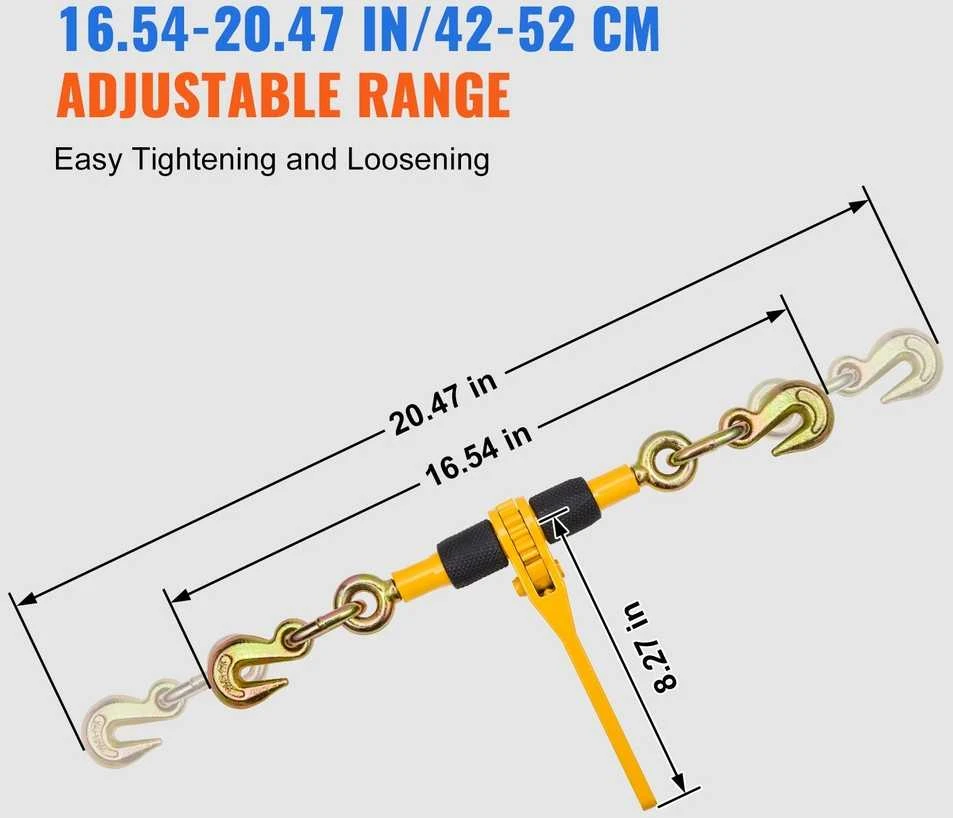Krovinio rišimo mechanizmas, 6.35-7.94 mm grandinės įtempiklis, reguliuojamas, tvirtas, ratchetinis krovinio tvirtinimas