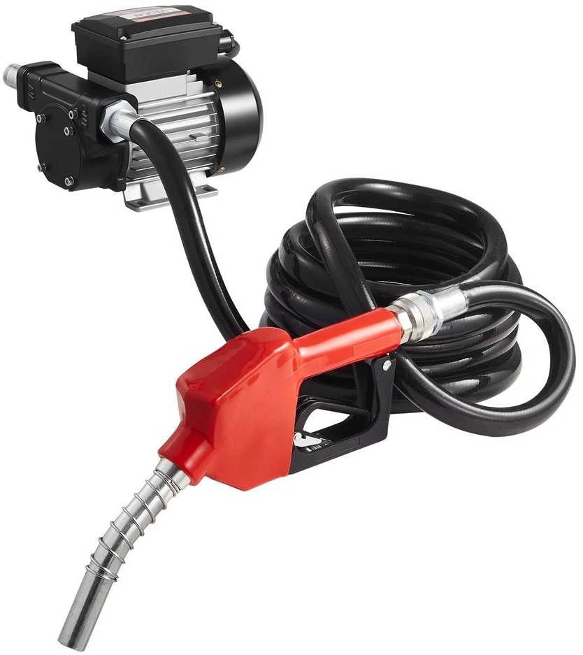 Kuro perdavimo siurblys 60 L/min, elektrinis alyvos siurblys dyzelinui, žibalui, su automatiniu antgaliu ir žarnomis, 13.7 m pakėlimas, transporto ir statyboms