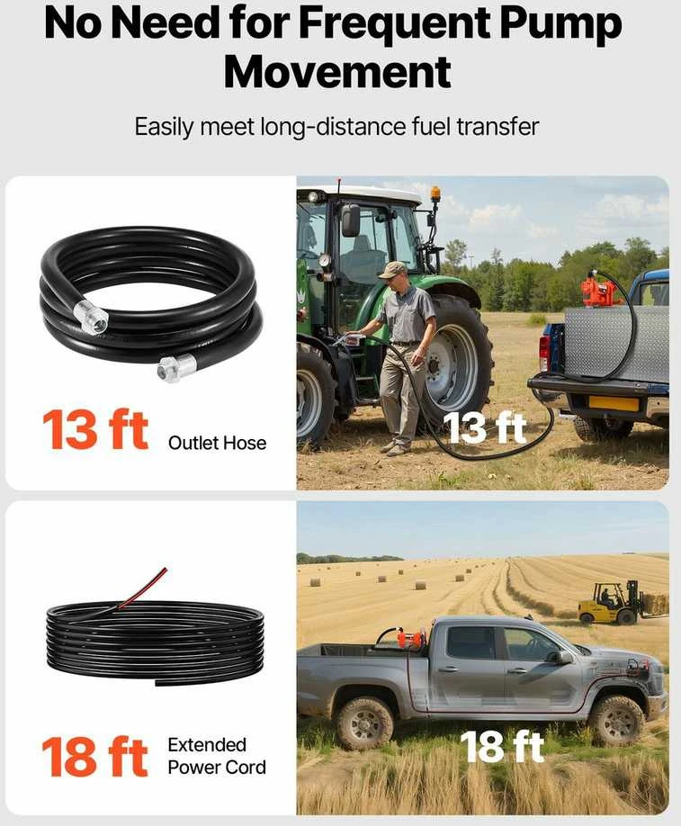 Kuro perpumpavimo siurblys 12V DC dyzelinui, benzinui, žibalui, etanolio/metanolio mišiniui, biodyzelinui, su antgaliu ir žarna, transporto priemonių ir įrangos degalams