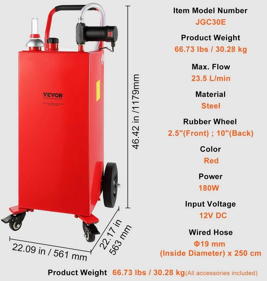 Kuro talpa 30 galonų, mobili su elektriniu siurbliu, dyzelino rezervuaras, avarinis kuro bakas, dyzelino saugykla, nešiojama kuro talpykla