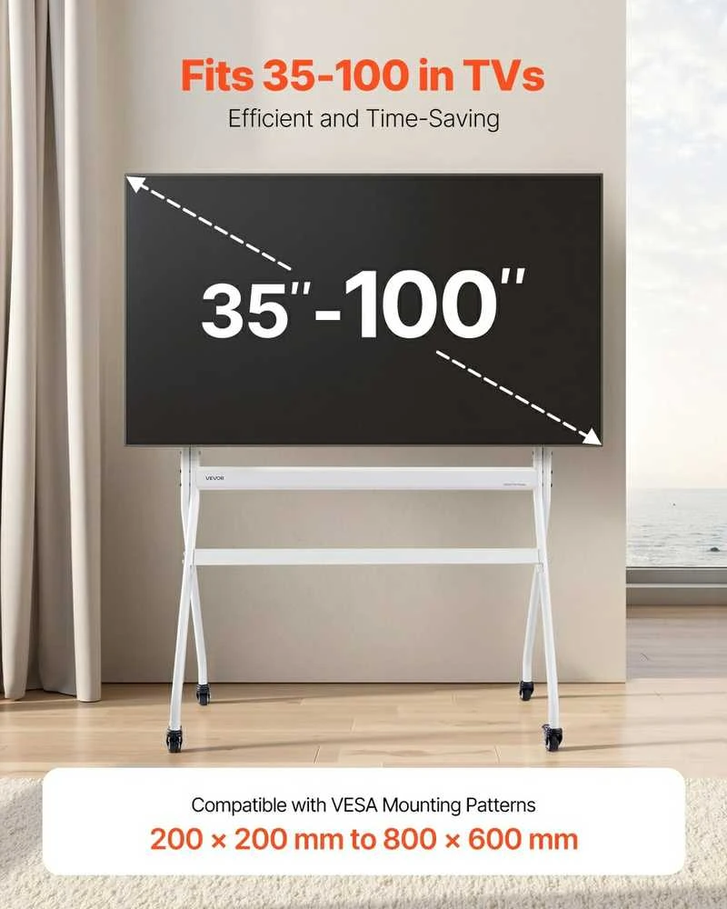 Laikiklis Mobilus TV stovas, reguliuojamo aukščio, ratukais, 35-100 colių (88.9-254 cm) televizoriams, TV vežimėlis, kilnojamas pagrindas