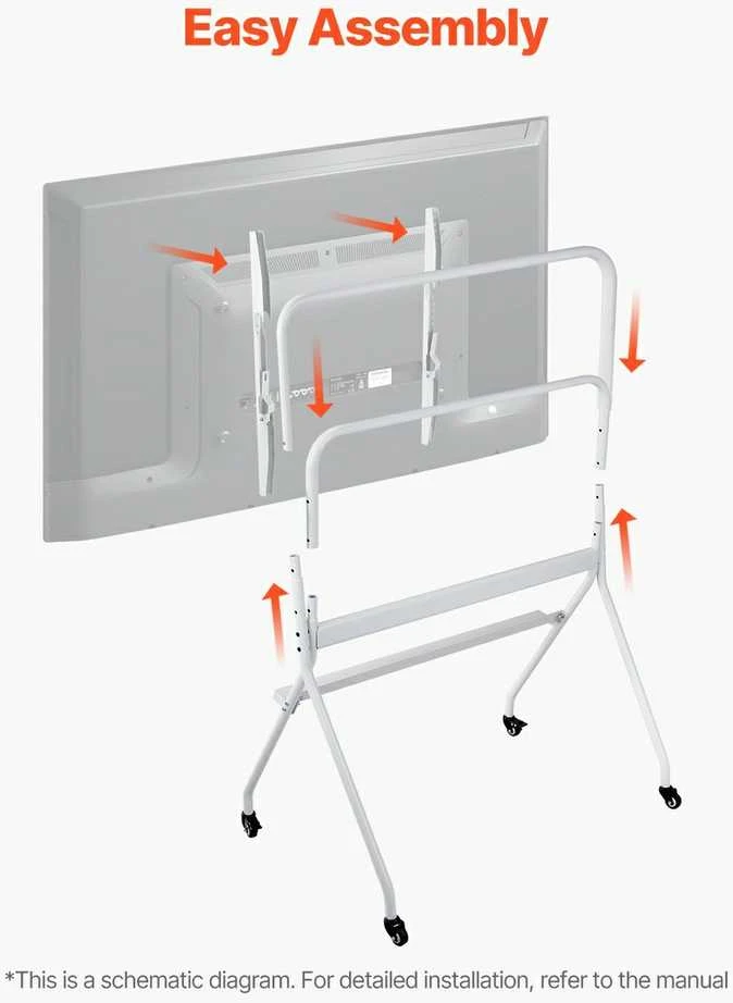 Laikiklis Mobilus TV stovas, reguliuojamo aukščio, ratukais, 35-100 colių (88.9-254 cm) televizoriams, TV vežimėlis, kilnojamas pagrindas