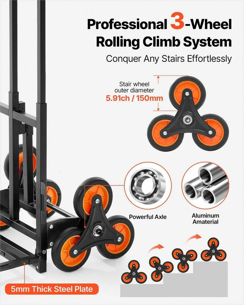 VEVOR Laiptais lipanti vežimėlė, 100 kg talpos