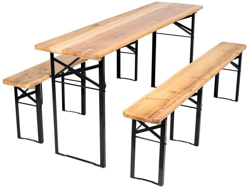 Lauko baldų komplektas Medinis plieno stalas + 2 suolai 170 cm, alaus sodo baldai, sulankstomas lauko stalas, iškylų stalas su suolais, sulankstomi suolai