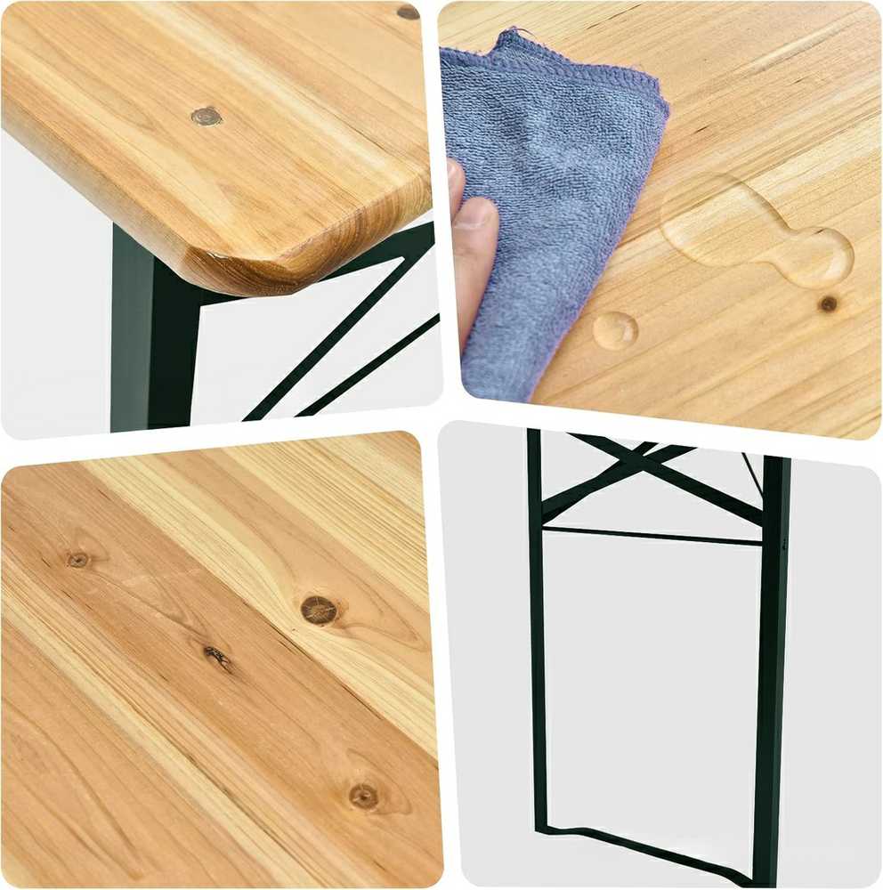 Lauko baldų komplektas Metalinis ir medinis lauko valgomojo komplektas, 2 suolai, 220 cm stalas, juodas rėmas, eglės mediena, sodo baldų komplektas, lauko stalas su suolais