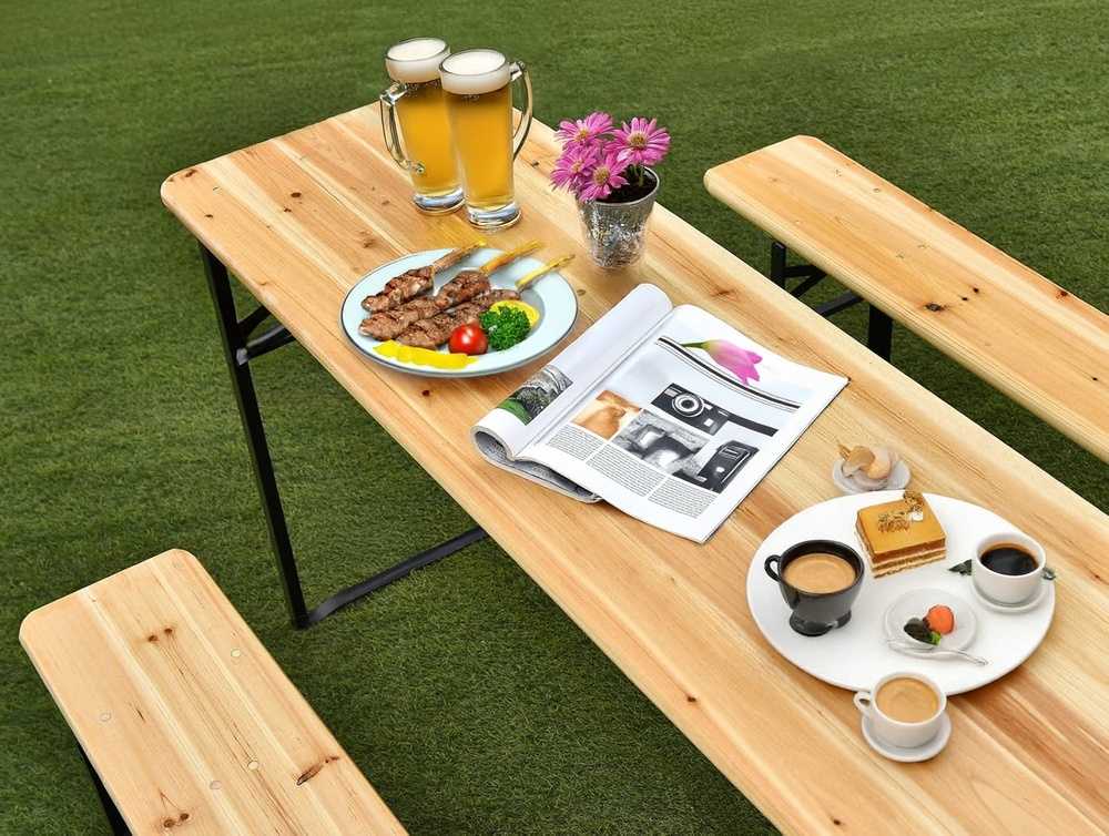 Lauko baldų komplektas Metalinis ir medinis lauko valgomojo komplektas, 2 suolai, 220 cm stalas, juodas rėmas, eglės mediena, sodo baldų komplektas, lauko stalas su suolais