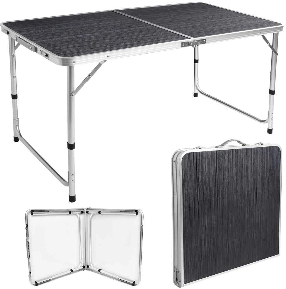 Lauko baldų komplektas Sulankstomas kempingo stalas su 4 kėdėmis, 120x60 cm, juodo medžio, reguliuojamas aukštis, pikniko stalas, turistinis stalas, iškylams