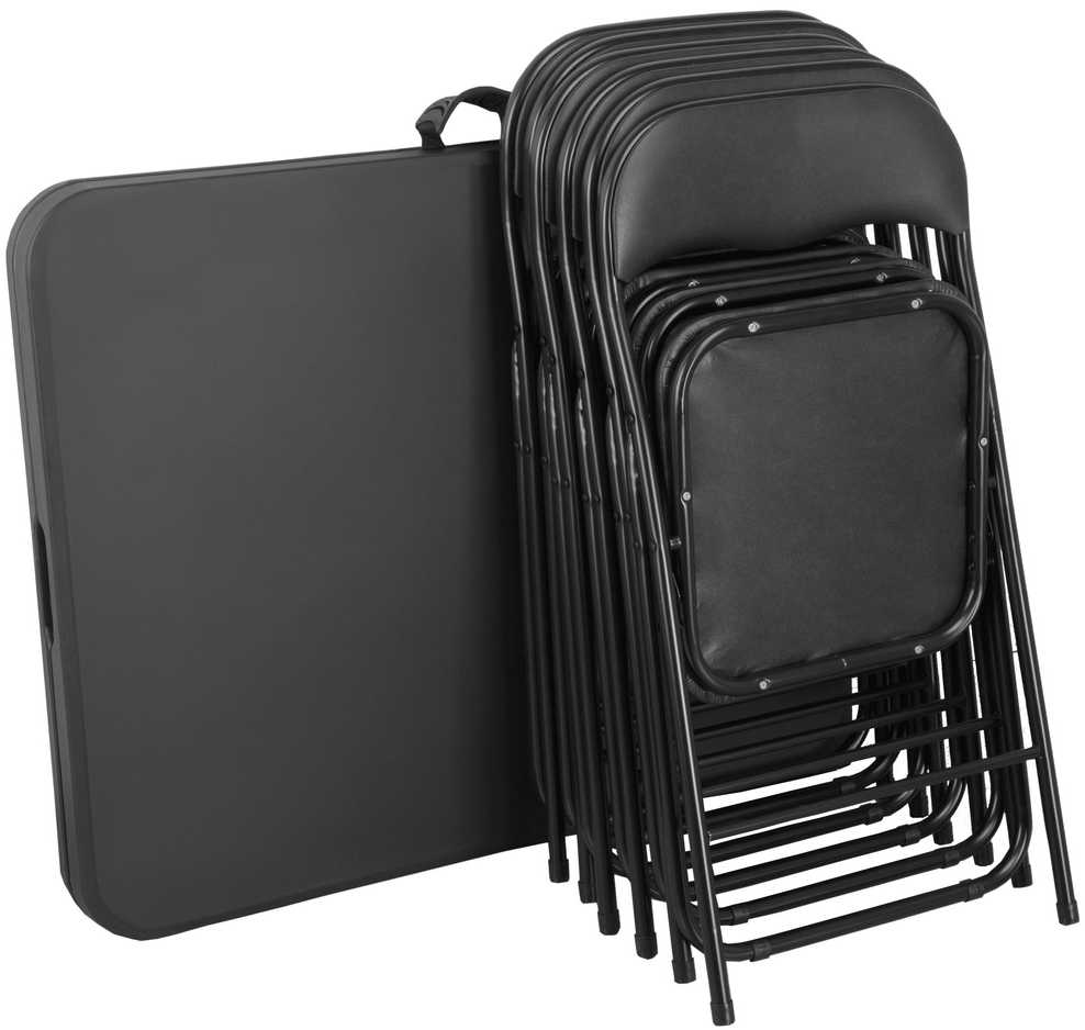 Lauko baldų komplektas Sulankstomas stalas su kėdėmis 180 cm, 6 kėdės, juodas, banketinis, iškyloms, renginiams, nešiojamas
