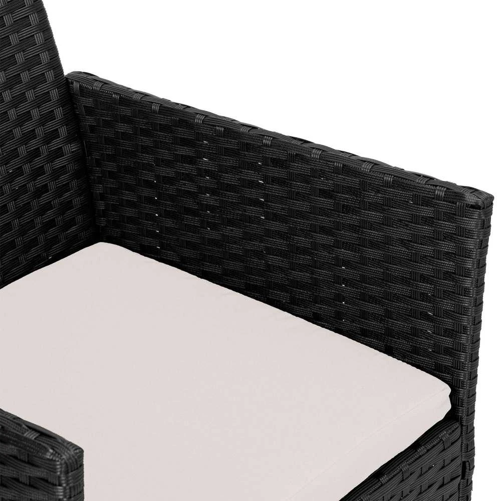 Lauko baldų komplektas Technoratano sodo baldų komplektas, juodas ir smėlio, su pagalvėlėmis, dviguba sofa, foteliai ir stalas, lauko valgomojo komplektas, terasos baldai