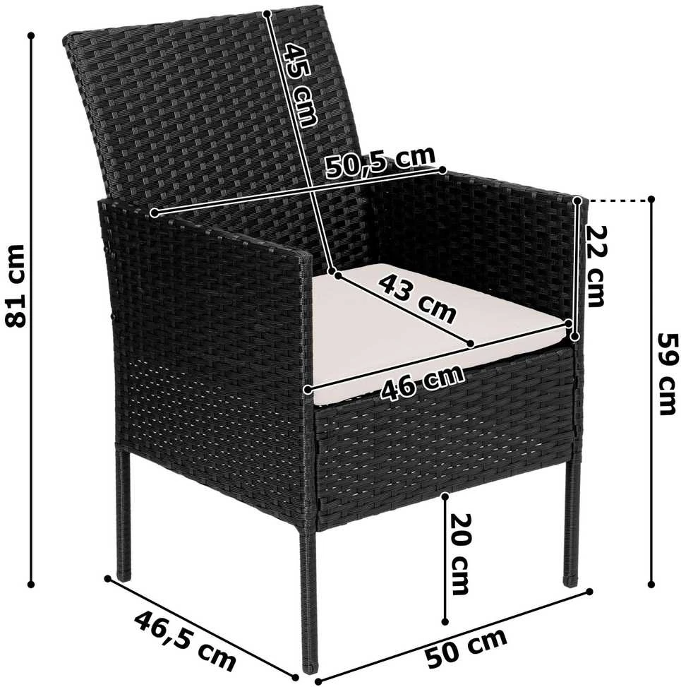 Lauko baldų komplektas Technoratano sodo baldų komplektas, juodas ir smėlio, su pagalvėlėmis, dviguba sofa, foteliai ir stalas, lauko valgomojo komplektas, terasos baldai