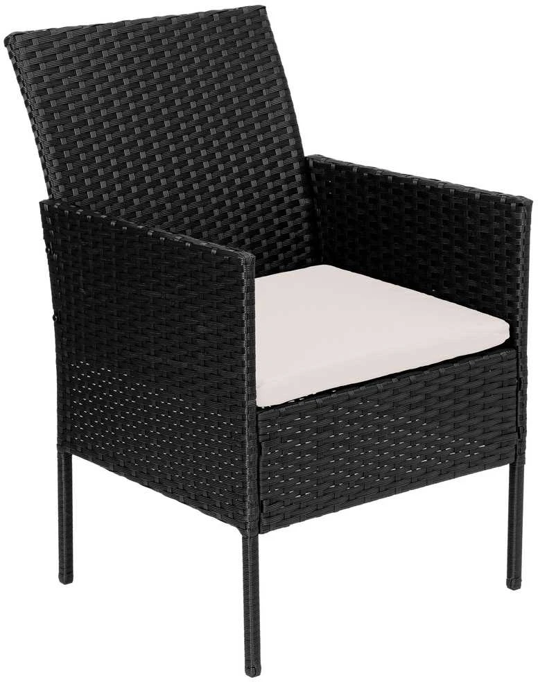 Lauko baldų komplektas Technoratano sodo baldų komplektas, juodas ir smėlio, su pagalvėlėmis, dviguba sofa, foteliai ir stalas, lauko valgomojo komplektas, terasos baldai