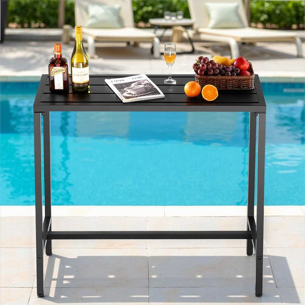 Lauko baro stalas, 100 x 37.5 cm, terasai ir vidaus naudojimui, vandeniui atsparus viršus ir tvirtas metalinis rėmas, terasos baro stalas, baro aukščio valgomasis stalas, stačiakampis baro stalas, lauko baldai