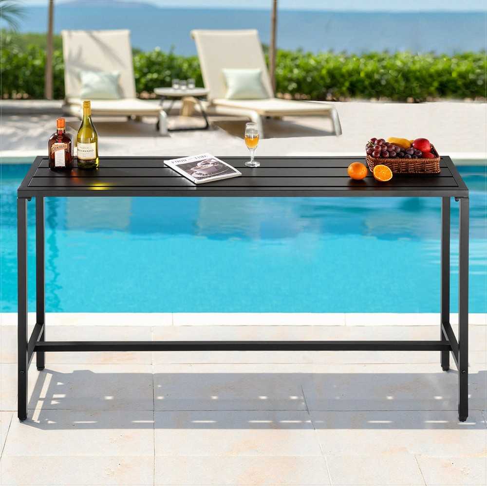 Lauko baro stalas, vandeniui atsparus stalviršis ir tvirtas metalinis rėmas, 160 x 37.5 cm, balkonui, kiemui, zonai prie baseino, terasos baro stalas, aukštas valgomojo stalas