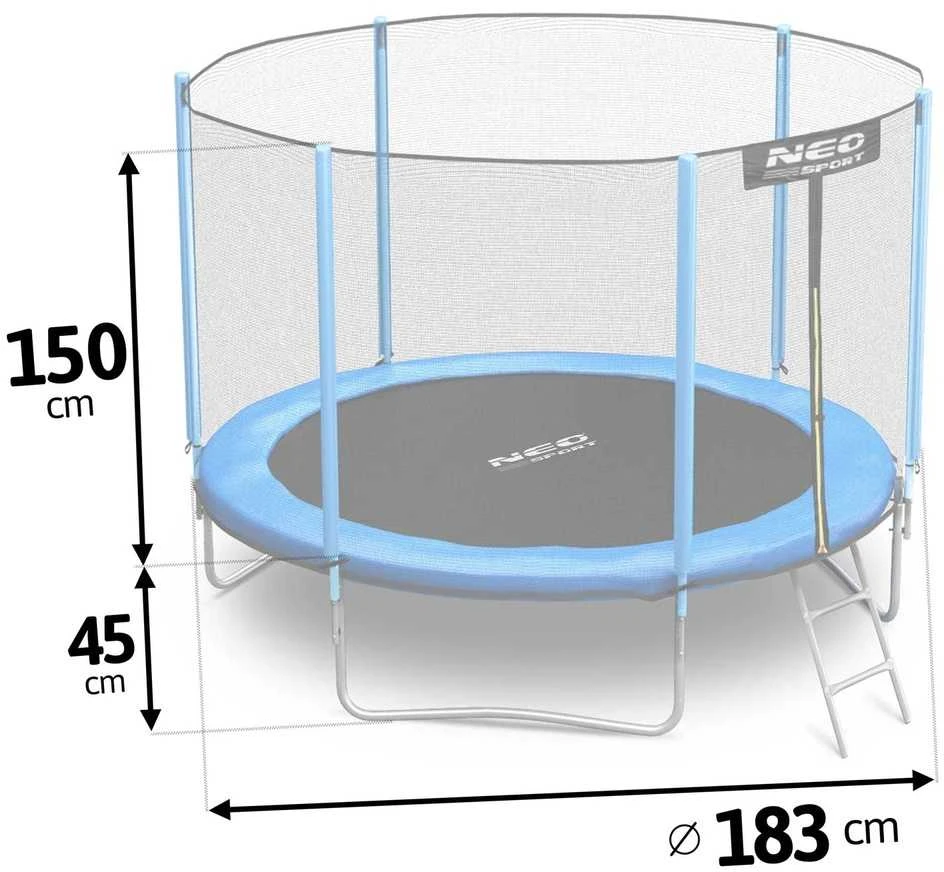 Lauko batutas 183 cm su apsauginiu tinklu ir kopėčiomis, apvalus batutas, sodo batutas vaikams, batutas kieme