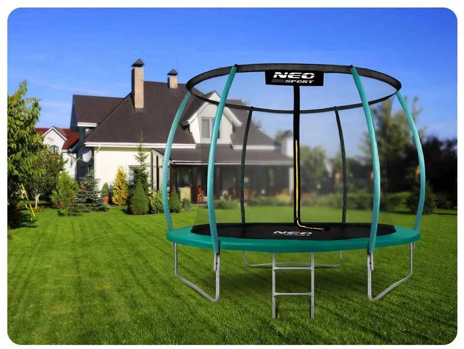 Lauko batutas 252 cm su apsauginiu tinklu ir kopėčiomis, apvalus batutas, sodo batutas vaikams, batutas kieme