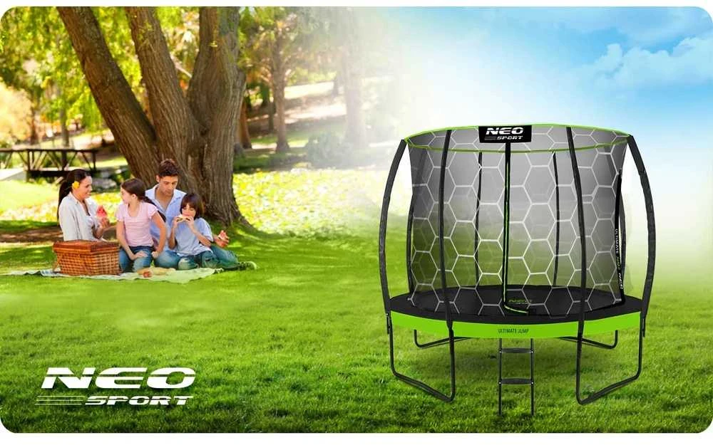 Lauko batutas 252 cm su apsauginiu tinklu, apvalus batutas, sodo batutas vaikams