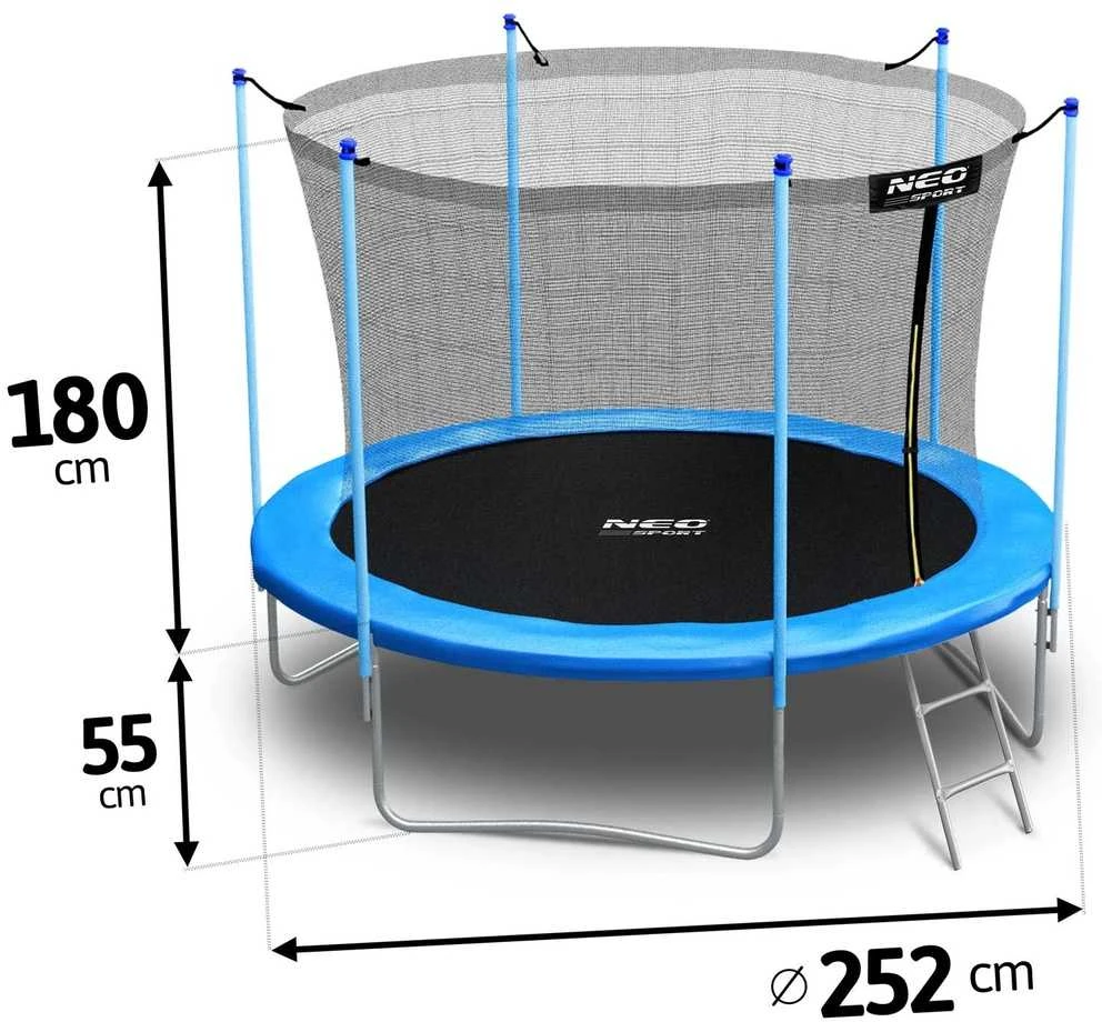 Lauko batutas 252 cm su apsauginiu tinklu ir kopėtėlėmis, apvalus batutas, batutas kieme, vaikiškas batutas