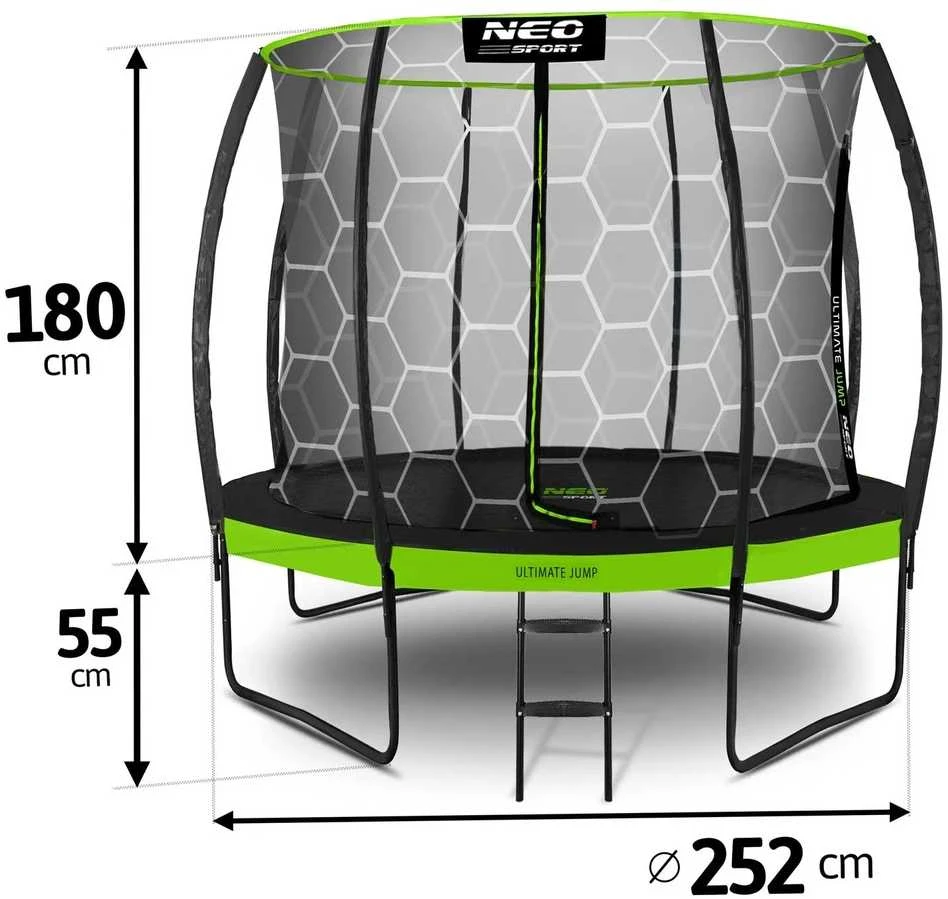 Lauko batutas 252 cm su apsauginiu tinklu, apvalus batutas, sodo batutas vaikams