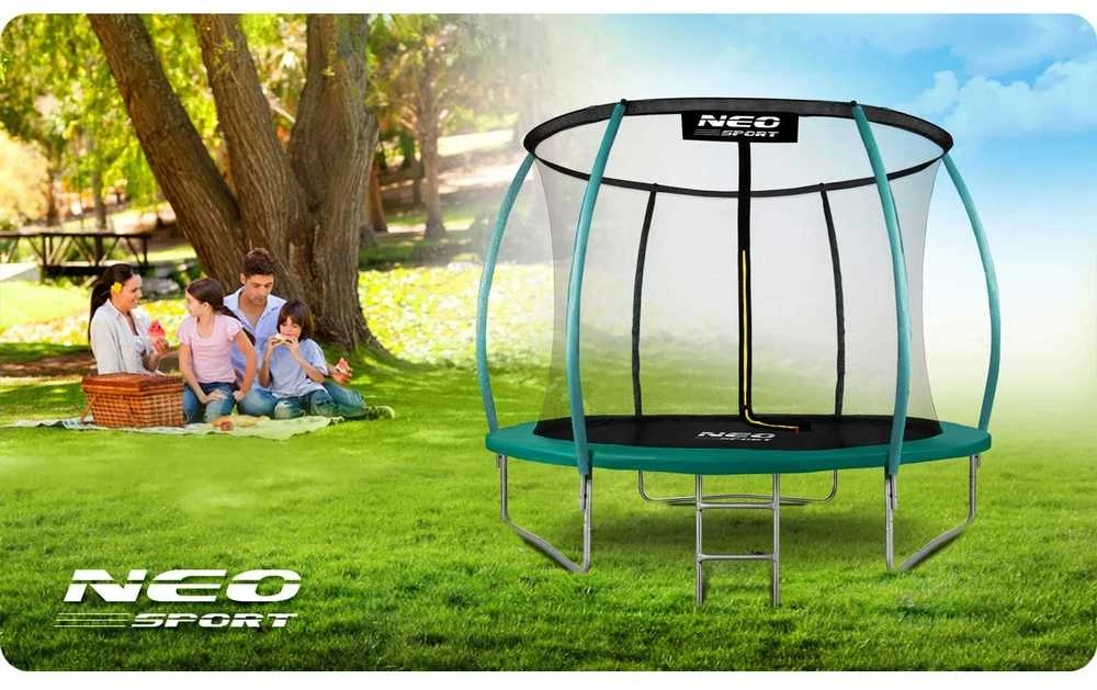 Lauko batutas 252 cm su apsauginiu tinklu ir kopėčiomis, apvalus batutas, sodo batutas vaikams, batutas kieme