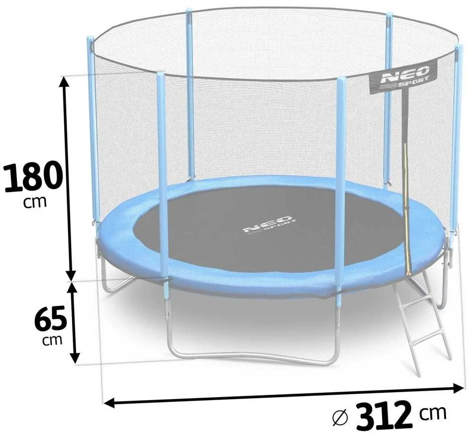 Lauko batutas 312 cm su apsauginiu tinklu ir kopėčiomis, didelis batutas, batutas kieme, apvalus batutas