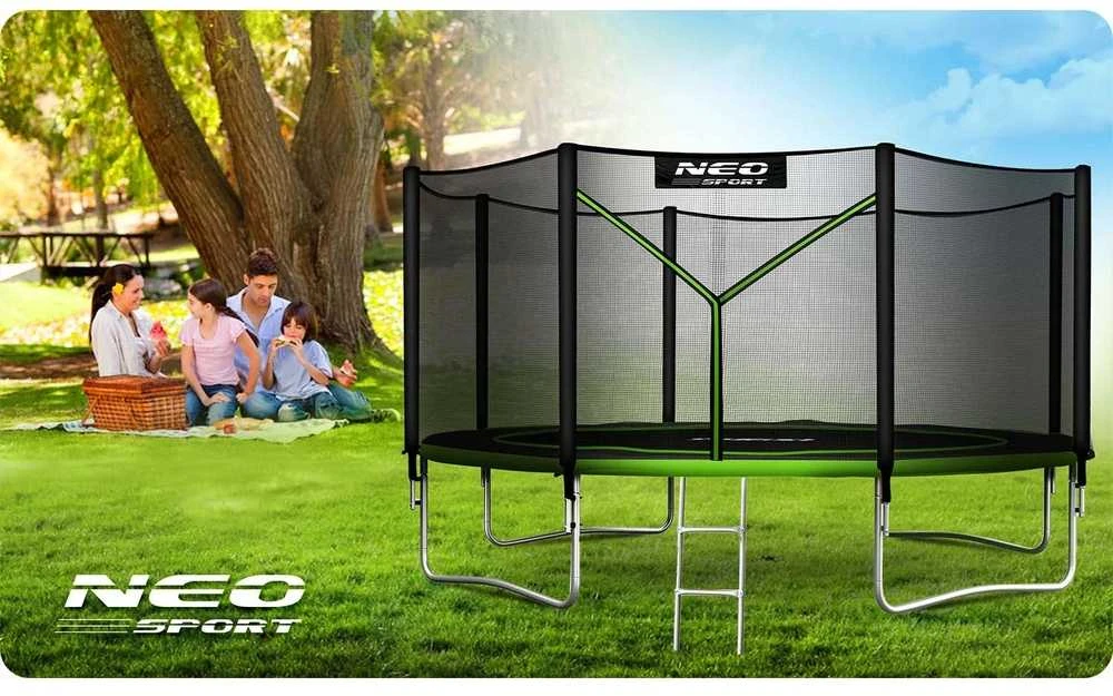 Lauko batutas 404 cm su apsauginiu tinklu ir kopėčiomis, didelis batutas, sodo batutas, vaikiškas batutas