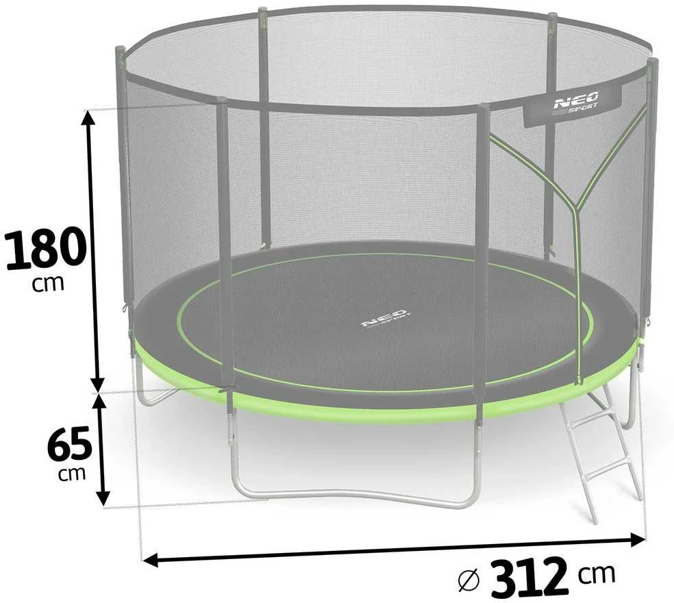 Lauko batutas su apsauginiu tinklu ir kopėčiomis, 312 cm batutas, sodo batutas, batutas su tinklu, batutas vaikams