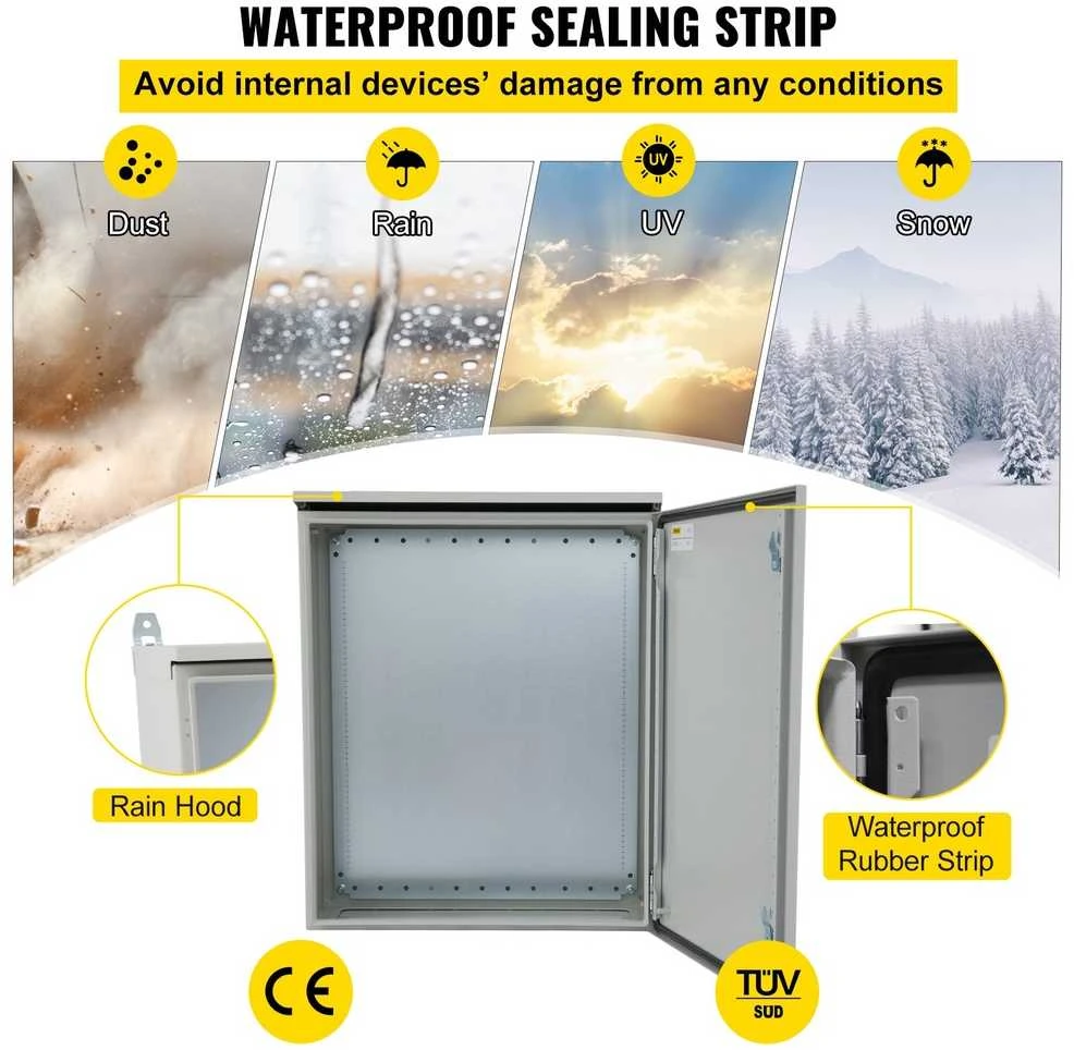Lauko elektros dėžė, NEMA 4, hermetiška, 60x60x30 cm, metalinė, pramoninė, su vyriais, atspari vandeniui