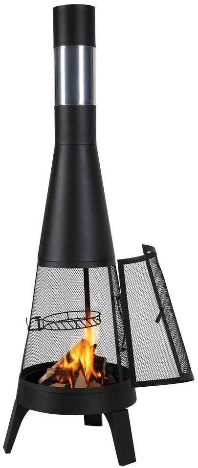 Lauko medienos deginimo krosnelė, su grotelių tinkleliu ir kamino uždangalu, 508 mm kūginė laužavietė, juodo plieno sodo židinys, nešiojamas stovyklavimo ugniakuras