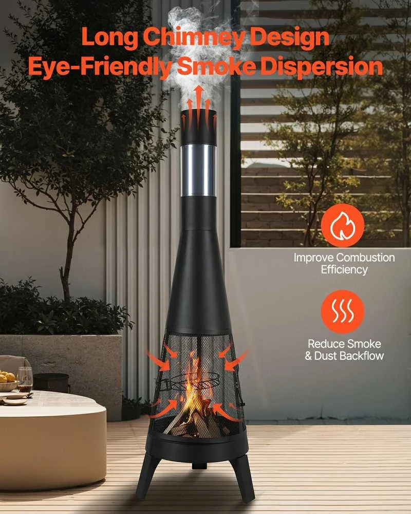 Lauko medienos deginimo krosnelė, su grotelių tinkleliu ir kamino uždangalu, 508 mm kūginė laužavietė, juodo plieno sodo židinys, nešiojamas stovyklavimo ugniakuras