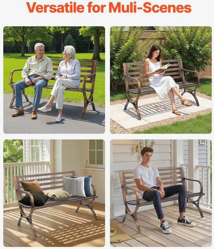 Lauko metalinis suoliukas, oro sąlygoms atsparus sodo suoliukas, 3 vietų lauko baldai, patvarus sodo suoliukas kiemui, antikvarinis bronzinis parko suoliukas, 127 cm lauko sėdynė