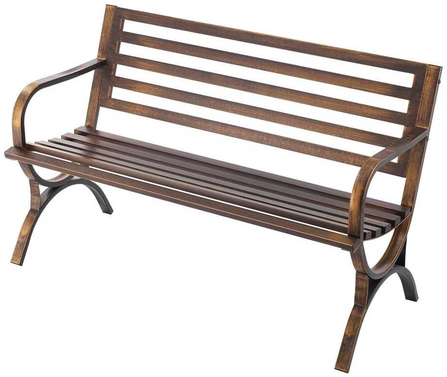 Lauko metalinis suoliukas, oro sąlygoms atsparus sodo suoliukas, 3 vietų lauko baldai, patvarus sodo suoliukas kiemui, antikvarinis bronzinis parko suoliukas, 127 cm lauko sėdynė