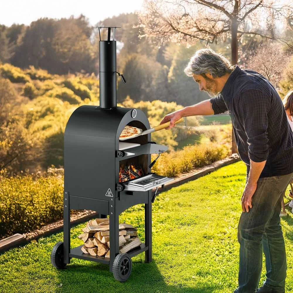 Lauko picos krosnelė, 600°C aukšta temperatūra, nešiojama malkomis kūrenama krosnelė kepsninei, greitas picos gamintojas, medienos granulių krosnelė