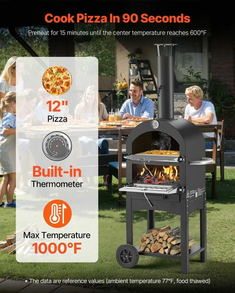 Lauko picos krosnelė, 600°C aukšta temperatūra, nešiojama malkomis kūrenama krosnelė kepsninei, greitas picos gamintojas, medienos granulių krosnelė