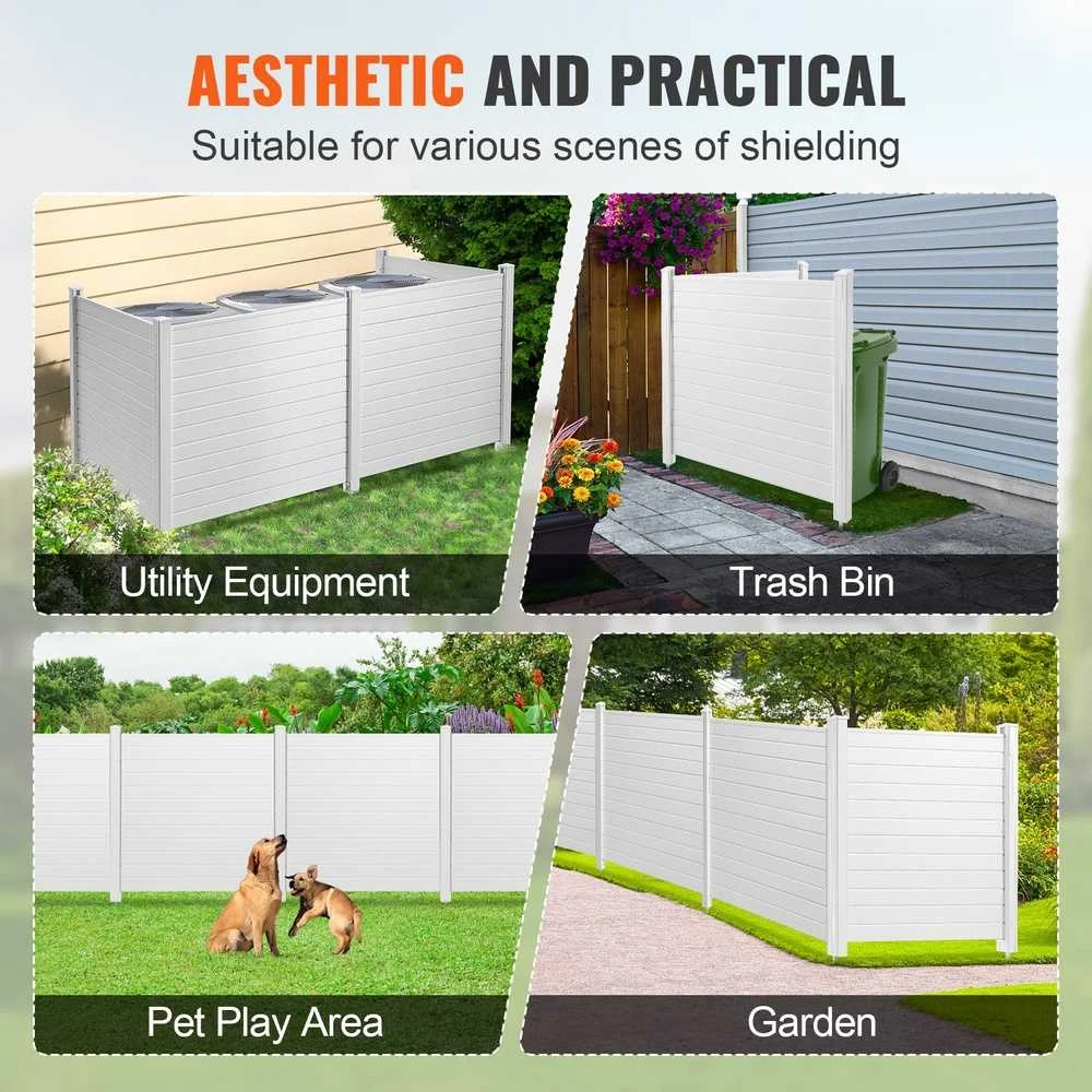Lauko šiukšlių dėžių ir kondicionierių uždanga, 4 dalių horizontali PVC tvora 127x127cm, baseino įrangos uždanga, balta plastikinė lauko pertvara, kiemo įrangos paslėpimas