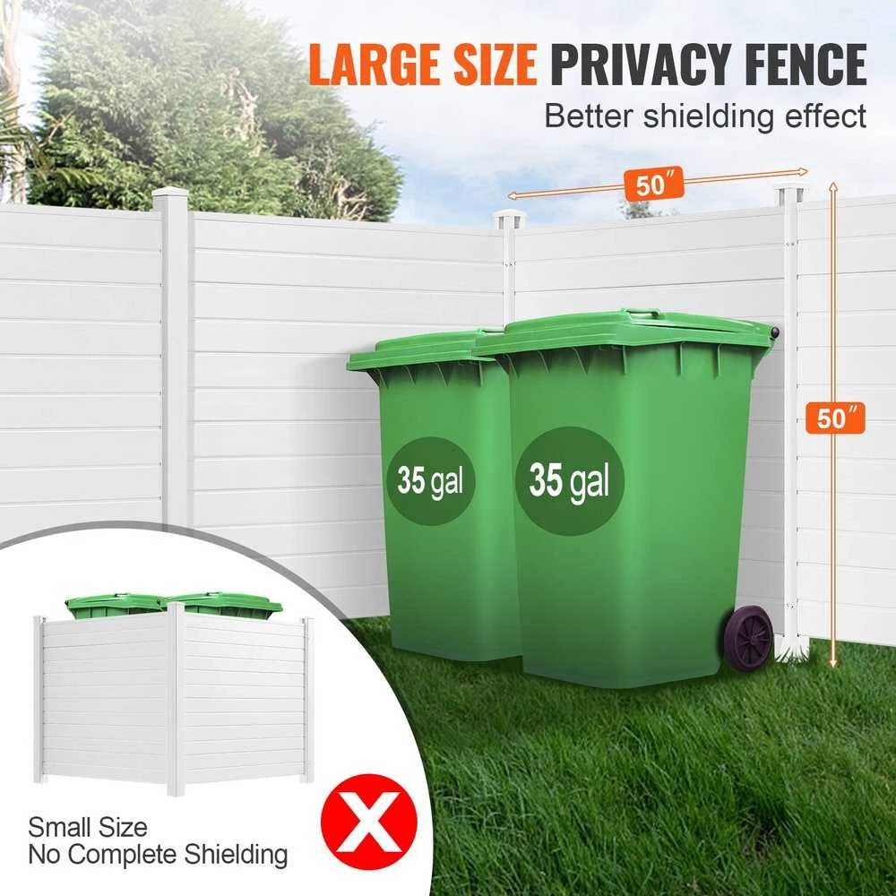 Lauko šiukšlių dėžių ir kondicionierių uždanga, 4 dalių horizontali PVC tvora 127x127cm, baseino įrangos uždanga, balta plastikinė lauko pertvara, kiemo įrangos paslėpimas