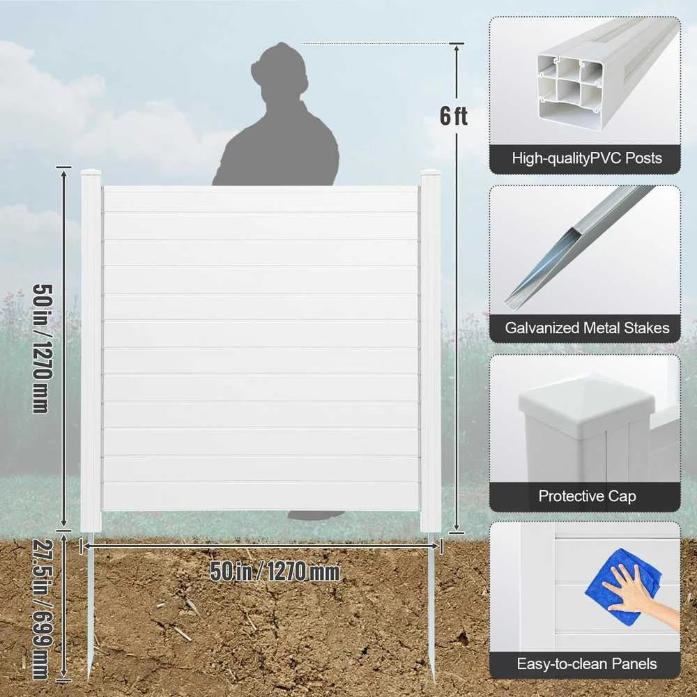 Lauko šiukšlių dėžių ir kondicionierių uždanga, 4 dalių horizontali PVC tvora 127x127cm, baseino įrangos uždanga, balta plastikinė lauko pertvara, kiemo įrangos paslėpimas