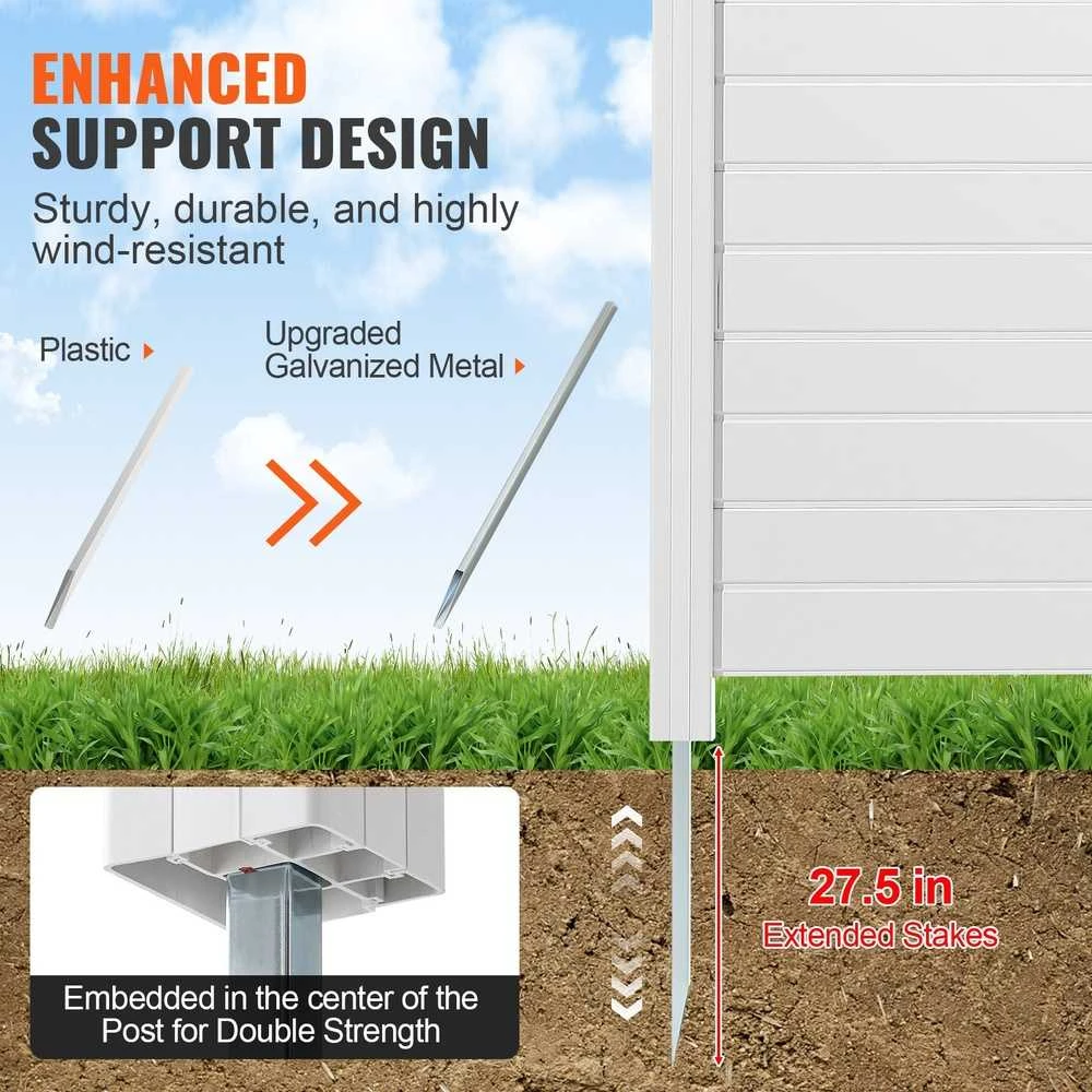 Lauko šiukšlių dėžių ir kondicionierių uždanga, 4 dalių horizontali PVC tvora 127x127cm, baseino įrangos uždanga, balta plastikinė lauko pertvara, kiemo įrangos paslėpimas