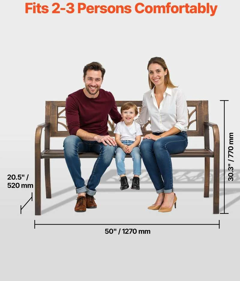 Lauko suoliukas, 127 cm, anglinio plieno rėmas, gėlių rašto atlošas, oro sąlygoms atsparus sodo suoliukas, lauko baldai, parko suoliukas
