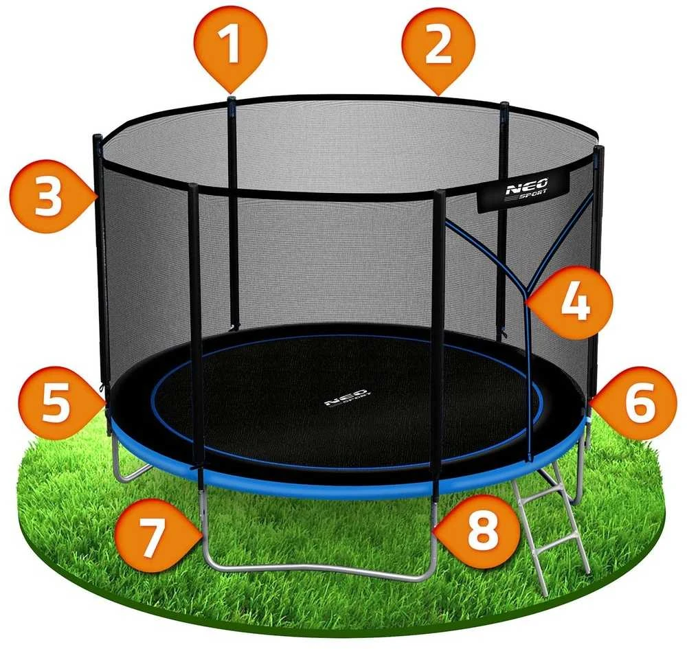 Lauko trampolinas 183 cm su apsauginiu tinklu ir kopėčiomis, sodo trampolinas, vaikiškas trampolinas, apvalus trampolinas