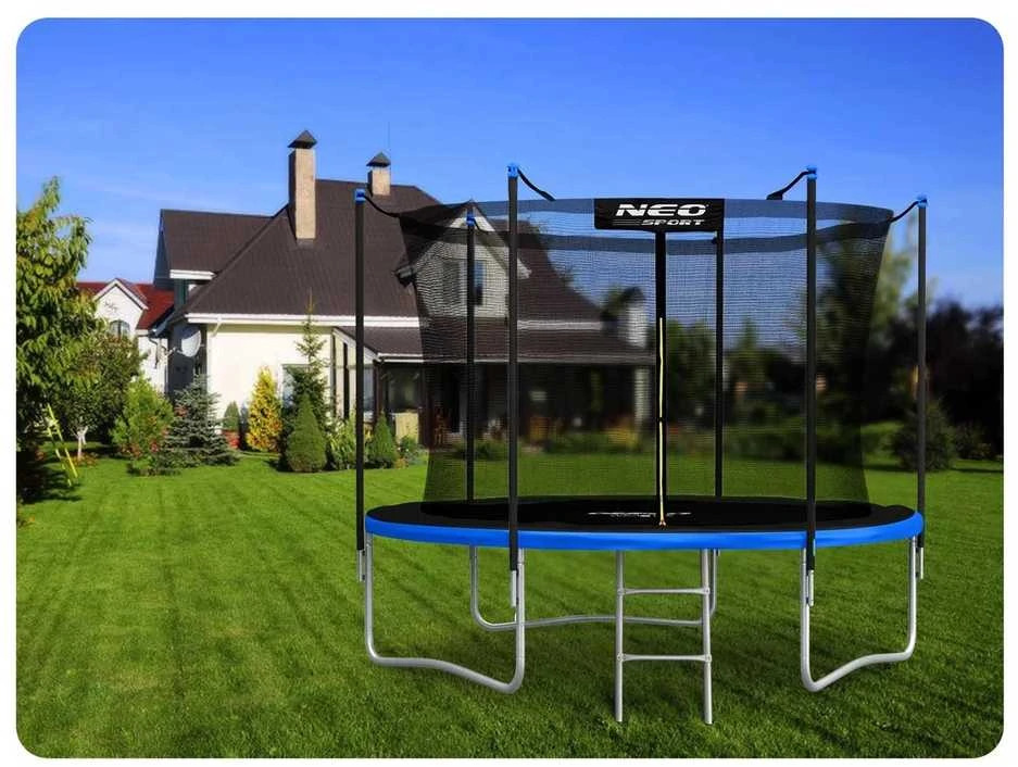 Lauko trampolinas 252 cm su vidiniu tinklu ir kopėčiomis, sodo trampolinas, apvalus trampolinas, vaikiškas trampolinas