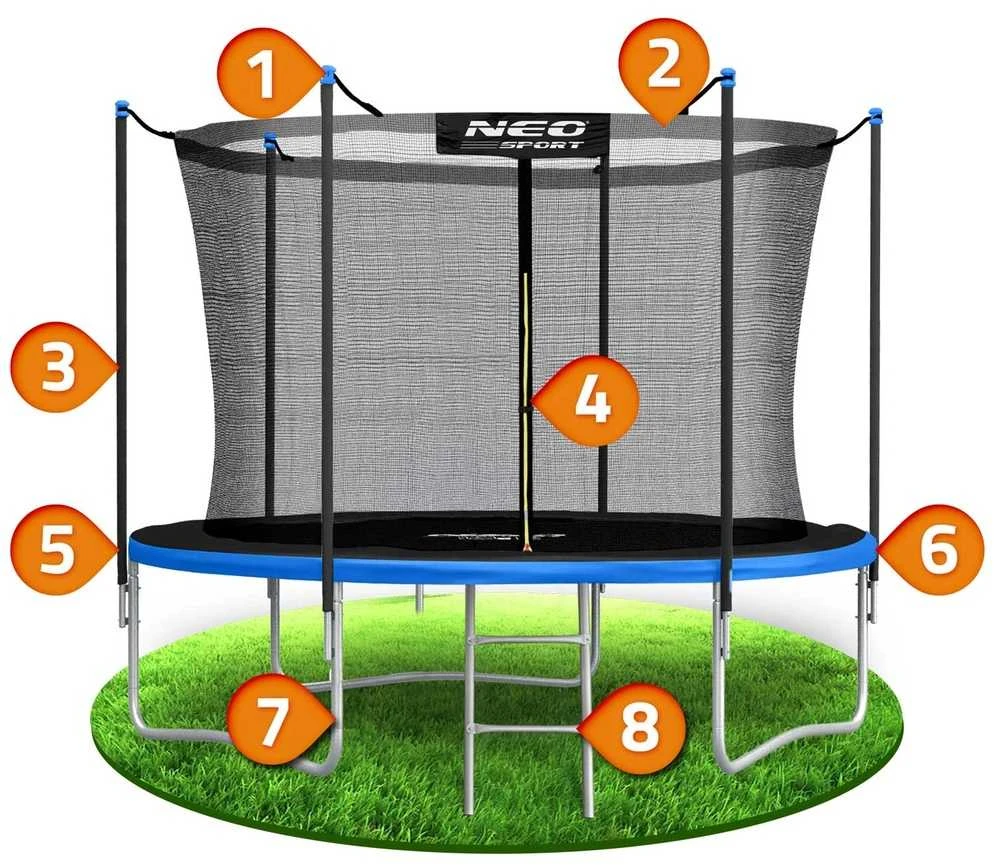 Lauko trampolinas 252 cm su vidiniu tinklu ir kopėčiomis, sodo trampolinas, apvalus trampolinas, vaikiškas trampolinas