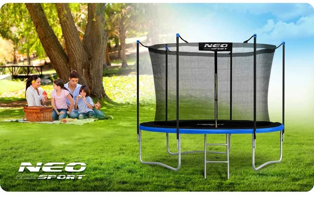 Lauko trampolinas 252 cm su vidiniu tinklu ir kopėčiomis, sodo trampolinas, apvalus trampolinas, vaikiškas trampolinas