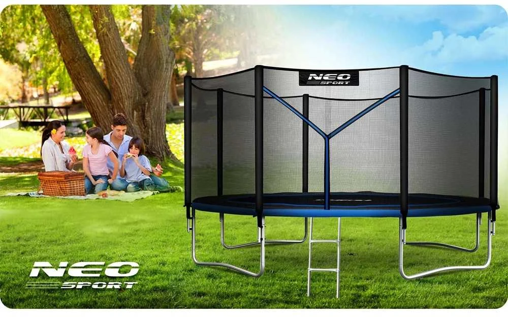 Lauko trampolinas 404 cm su apsaugos tinklu ir kopėčiomis, didelis batutas, kiemo batutas, vaikiškas batutas