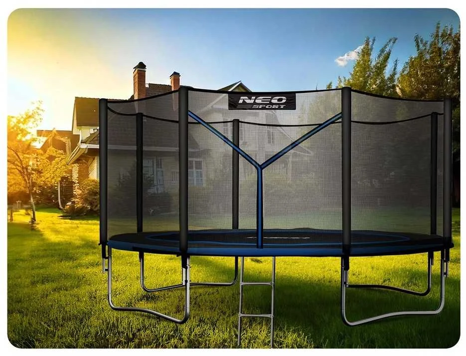 Lauko trampolinas 404 cm su apsaugos tinklu ir kopėčiomis, didelis batutas, kiemo batutas, vaikiškas batutas