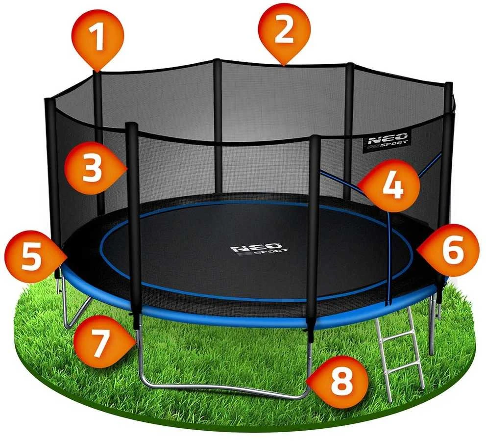 Lauko trampolinas 404 cm su apsaugos tinklu ir kopėčiomis, didelis batutas, kiemo batutas, vaikiškas batutas