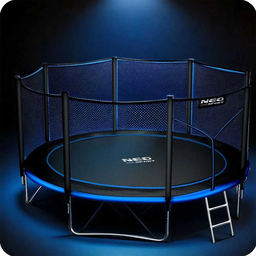 Lauko trampolinas 404 cm su apsaugos tinklu ir kopėčiomis, didelis batutas, kiemo batutas, vaikiškas batutas