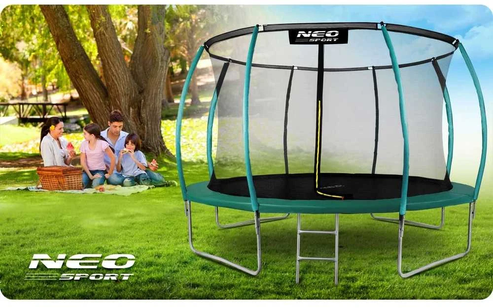 Lauko Trampolinas 435cm su Apsauginiu Tinklu, Metalinėmis Kopėčiomis, Didelis Trampolinas, Apvalus Trampolinas Vaikams, Sodo Trampolinas