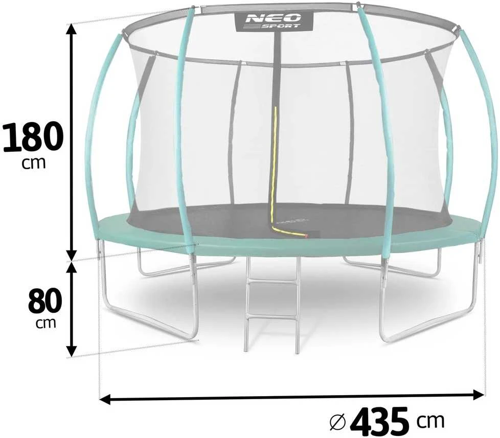 Lauko Trampolinas 435cm su Apsauginiu Tinklu, Metalinėmis Kopėčiomis, Didelis Trampolinas, Apvalus Trampolinas Vaikams, Sodo Trampolinas
